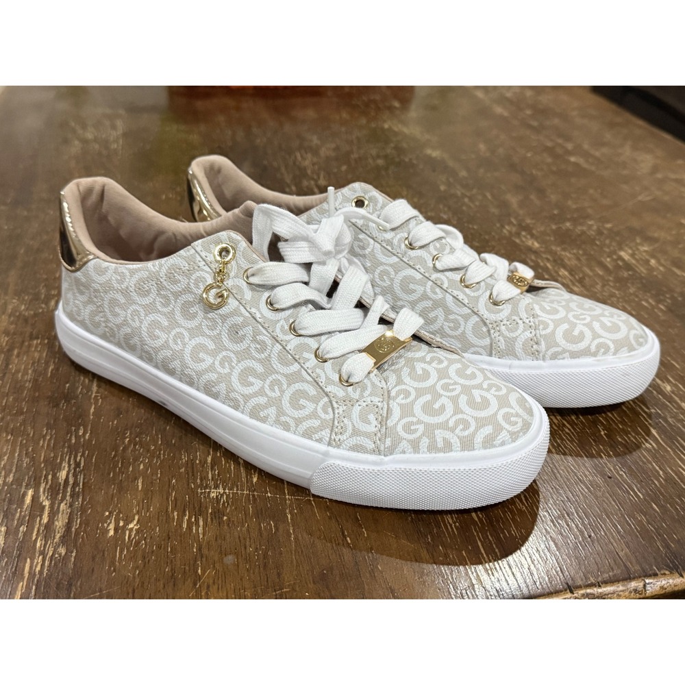 GBG Los Angeles Womens Monogram Logo Sneakers Cream Gold G-Logo Low Top Shoes